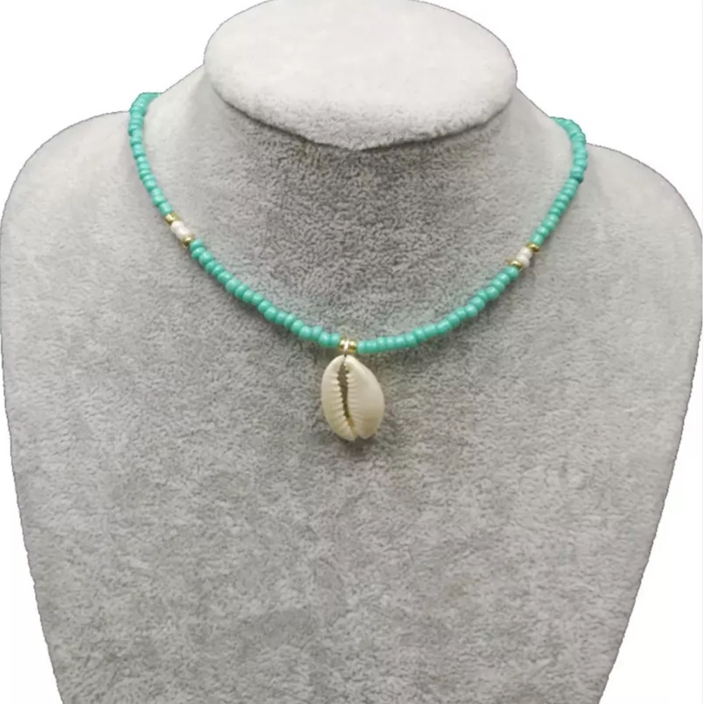 Natural Rice Turquoise Bead Shell Pendant Necklace - Picture 6 of 11
